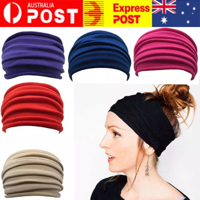 AU Running Soft Wide Hairband Yoga Elastic Stretch Headband Turban Head Wrap