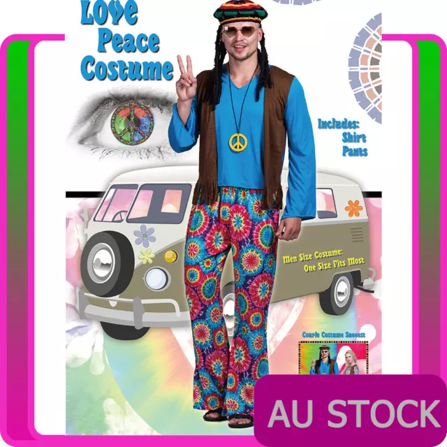 Mens Groovy Hippy 60s 70s Costume Peace The Hippie Retro 1960s 1970s Disco Dance