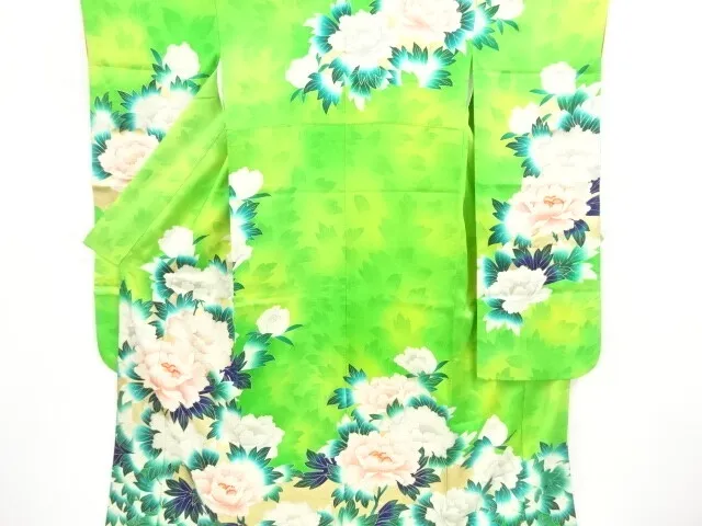 85988# Japanese Kimono / Furisode / Embroidery / Peony