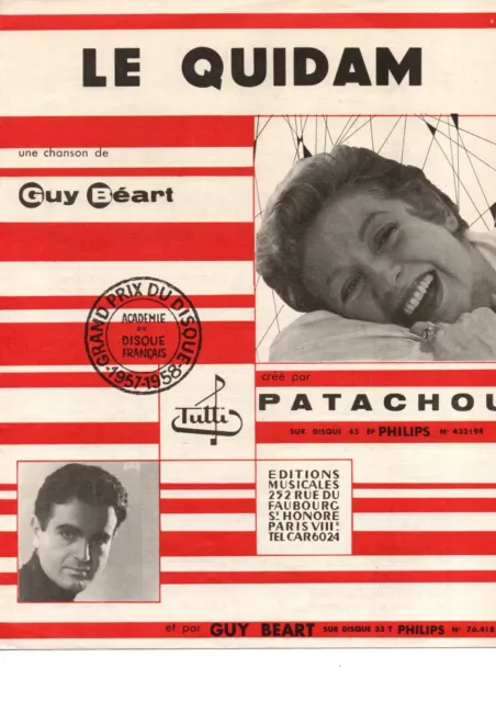 Partition chant piano accordéon gt GF 1957 - Guy BEART - Le quidam - PATACHOU