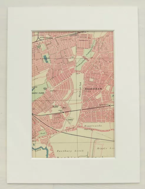 Vintage 1940s London Map - Mounted - Colour - East London, Barking, Dagenham