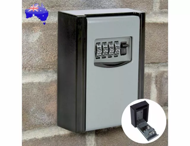 Wall Mount Key Lock Box with 4-Digit Combination Safe Security Storage Padlock