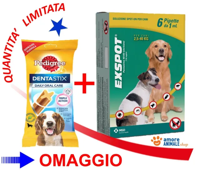EXSPOT 6 PIPETTE 1 ml (+PS) – Antiparassitario per cani da 2,5 Kg a 40 Kg