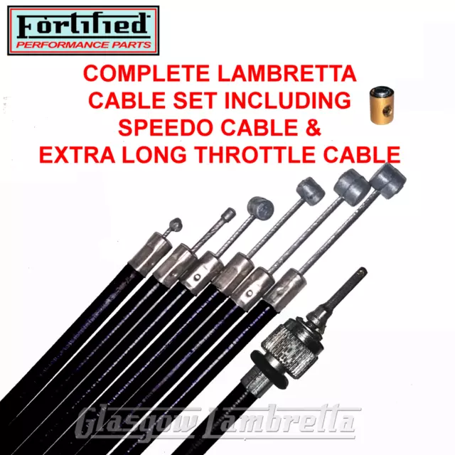 Lambretta Series 3 Li, TV BLACK TEFLON CABLE SET + SPEEDO & EXTRA LONG THROTTLE