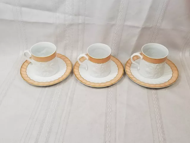 3 VISTA ALEGRE MOTTAHEDEH Pink Gold Trim Cup & Saucers