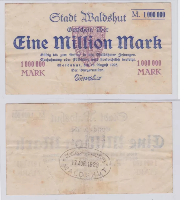 1 Million Mark Banknote Inflation Stadt Waldshut 16.8.1923 (126272)