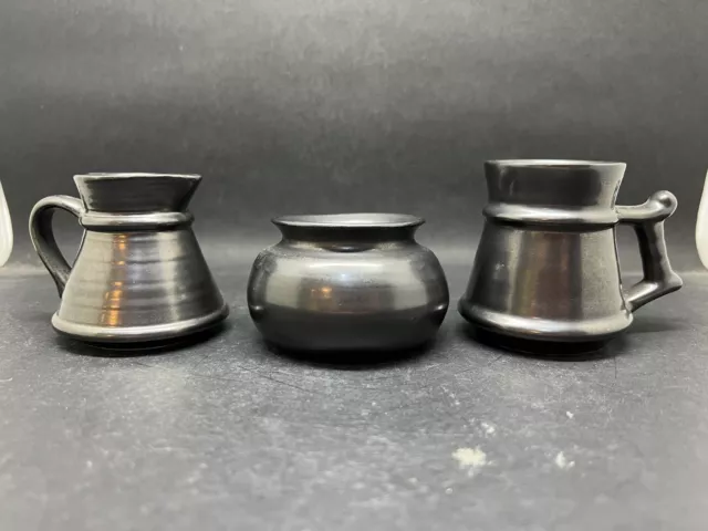 Prinknash Pottery, black lustre, 3 small items vase/tankard/jug VGC (Y2 535) (As