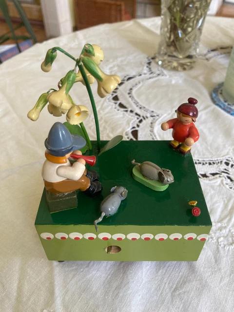 ERZGEBIRGE KWO ALTE Spieluhr mit Maus in Bewegung