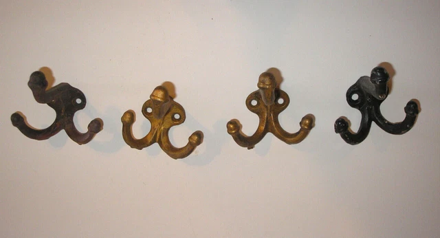 Antique Cast Iron Triple Hook Wall Coat/Hat Hooks (set of 4)