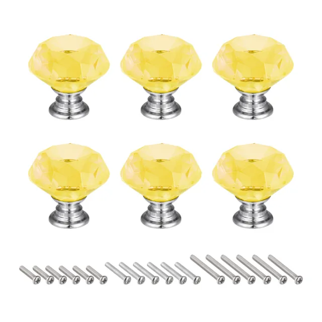 30mm Crystal Knobs Drawer Door Diamond Shaped Pulls Handles Yellow 6pcs