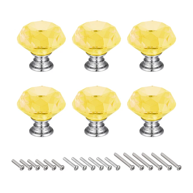 30mm Crystal Knobs Drawer Door Diamond Shaped Pulls Handles Yellow 6pcs