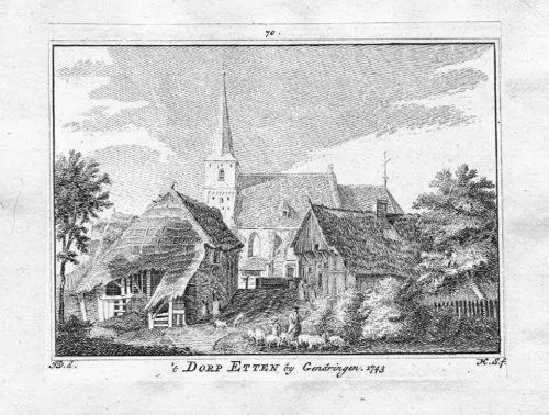 1750 - Etten Gendringen Doetinchem Holland Incisione Engraving Rotocalco