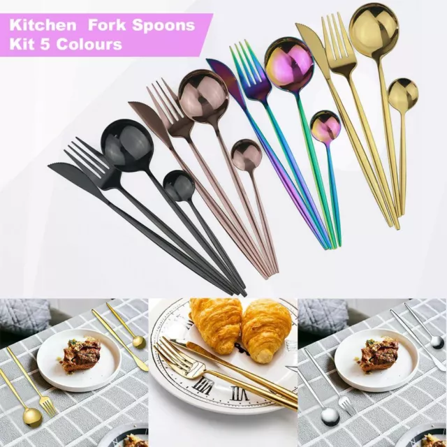 Stainless Steel Cutlery Sets Tableware Dining Kitchen Fork Spoons Kit Polished