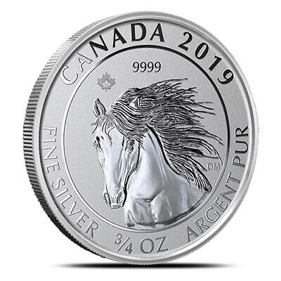 2019 Canada .9999 Silver $2 Queen / Wild Horse Reverse  3/4 oz Silver Coin  BU