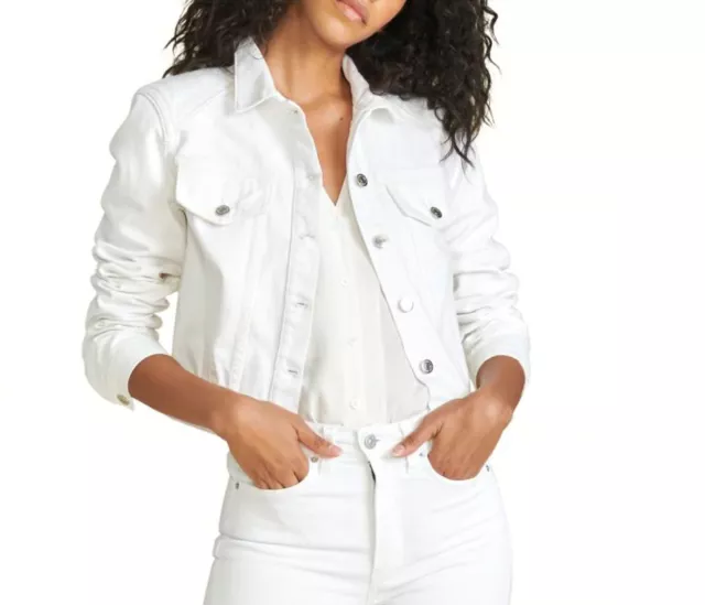 VERONICA BEARD Dottie Strong Shoulder Denim Jacket in White Size Medium