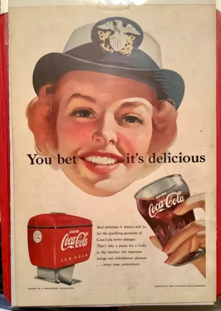 1952 Vintage Coke Coca Cola Soda Original Magazine Ad Service Lady Delicious