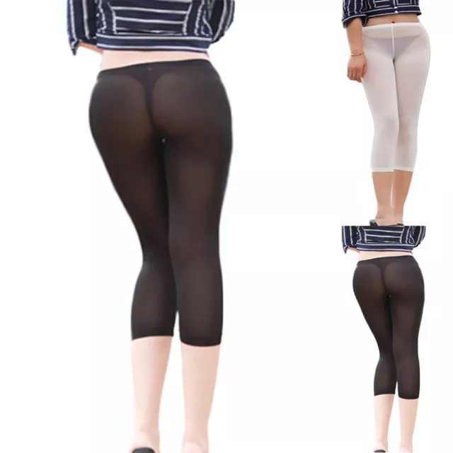 Womens Ultra thin Transparent Leggings Stretchy Long Pants Sheer Skinny  Trousers