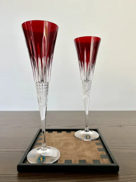 Waterford Lismore Diamond Scarlet Red Champagne Flute 6.8 oz Set of 2 BNIB👍