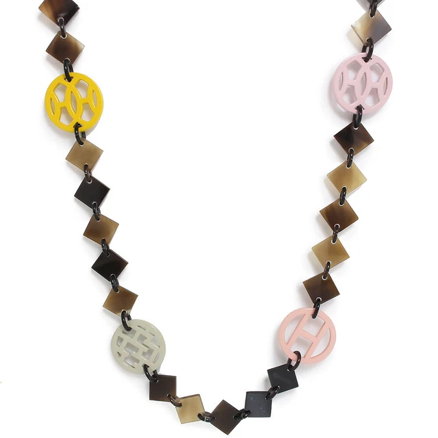 Showpiece Hermes Buffalo Horn Hava Ava Necklace Brown Tea Multicolor With Box Tr