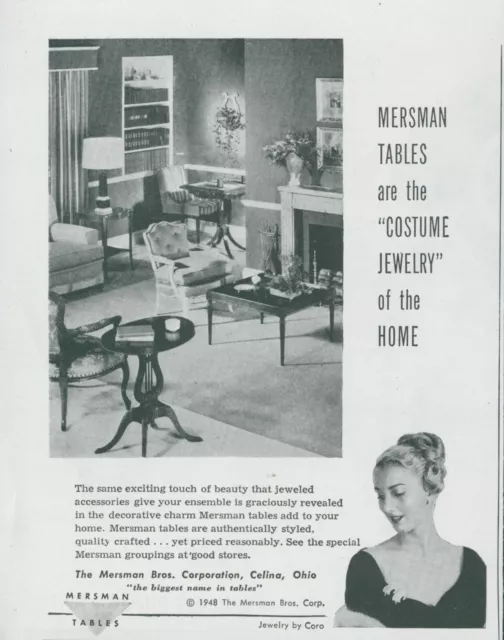 1948 Mersman Bros Tables Furniture Costume Jewelry Style Vintage Print Ad AH1