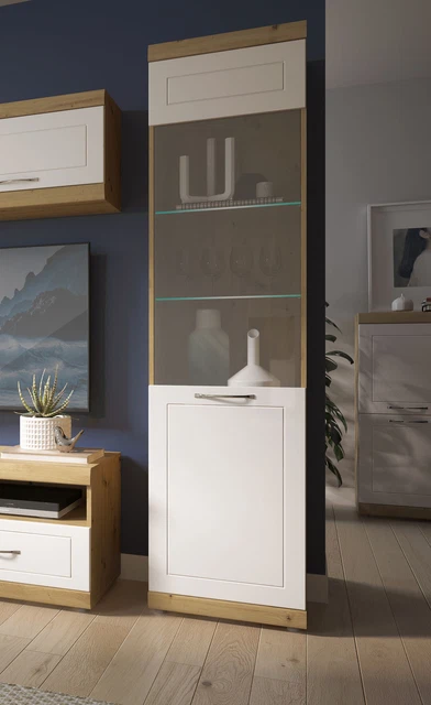 Vetrina stand ""Kvantum"" vetrina in vetro 50 cm rovere artigianale MDF bianco opaco