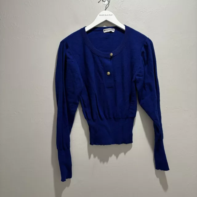 Vintage SONIA RYKIEL Blue Wool Pullover Sweater Nautical Anchor Buttons Italy S