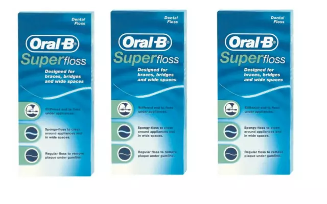 3x Oral-B Superfloss Super Dental Floss Braces Bridges - 50 Pre-cut Strands