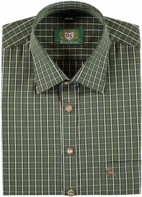 Camicia uomo OS Trachten® ""cervo saltante"" camicia a quadretti camicia da caccia camicia da caccia oliva