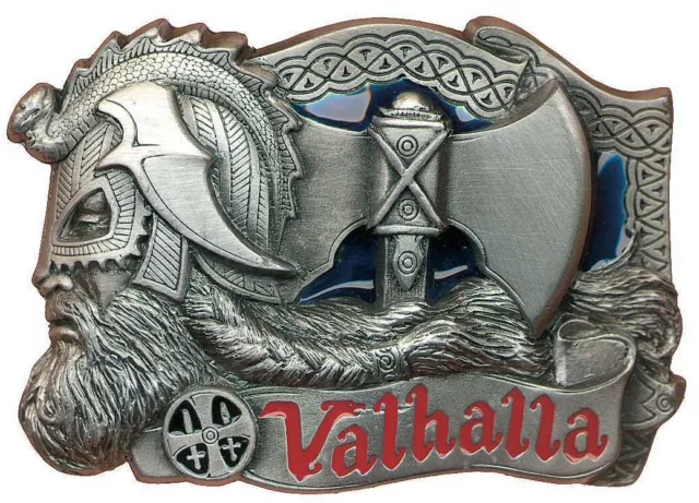 Valhalla Belt Buckle with Belt, Viking Warrior, Norse Battle Axe, Dragon Designs