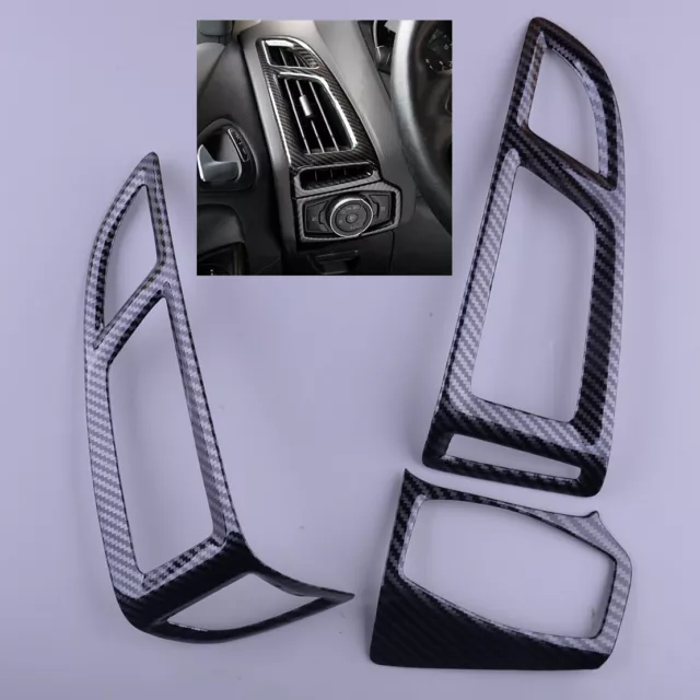 3pcs/Kit Carbon fiber Style Air Conditioner Vent Trim Fit For Ford Focus 2015-18