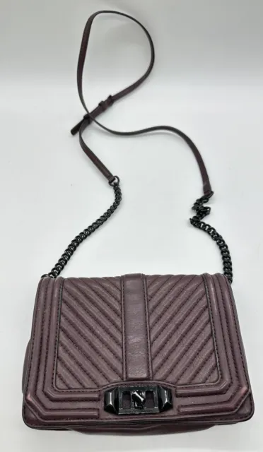 Rebecca Minkoff Purple Leather Handbag Crossbody Bag Chain Quilt Turnlock