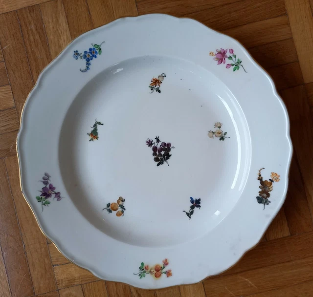 MEISSEN GROSSER TELLER Streublümchen mit Goldrand 1. Wahl 24,5 cm EUR