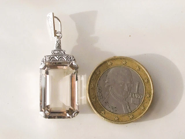 Grand Pendentif Art Déco Ancien En Argent Avec Pierre De Soleil - Chaîne 41cm, Très Bon état