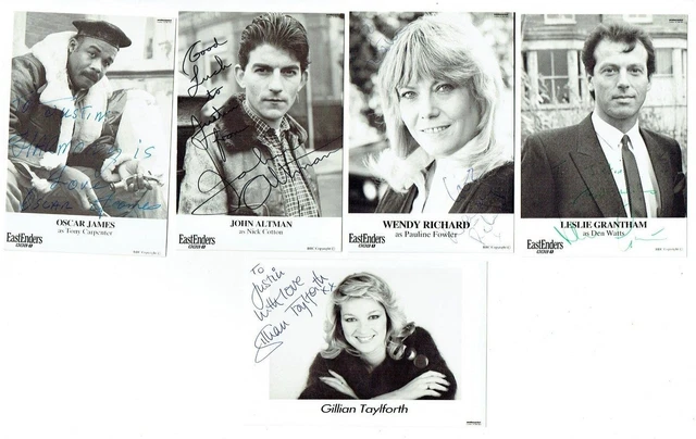 Signed Bbc Tv Publicity Cards " Dirty Den " Etc Eastenders C.1885 Postcard Size