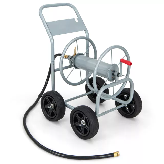 Garden Hose Reel Cart Outside Portable Water Hose Holder 4 Wheels Non-slip Grip