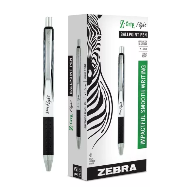 Zebra Pen Z-Grip Flight Stick Ballpoint Pen, Bold Point 1.2mm Black Ink 12 pk