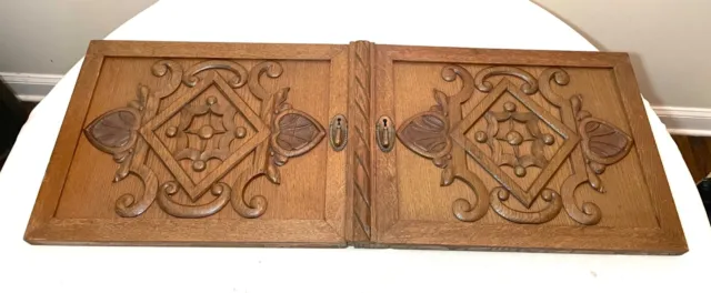 pair of antique carved wood architectural salvage relief wall sculpture panels