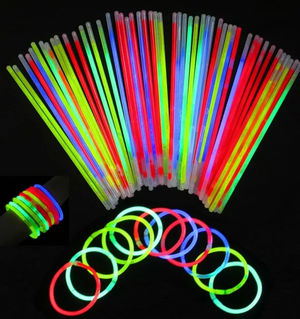 100/200 8" Glow Sticks Bracelets Necklaces Neon Colors Party Favors Disco Rave 2