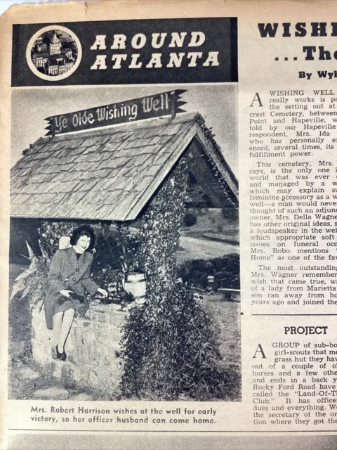 Hapeville GA Print Ad 1945 Atlanta AJC Wishing Well Hillcrest Cemetery Harrison