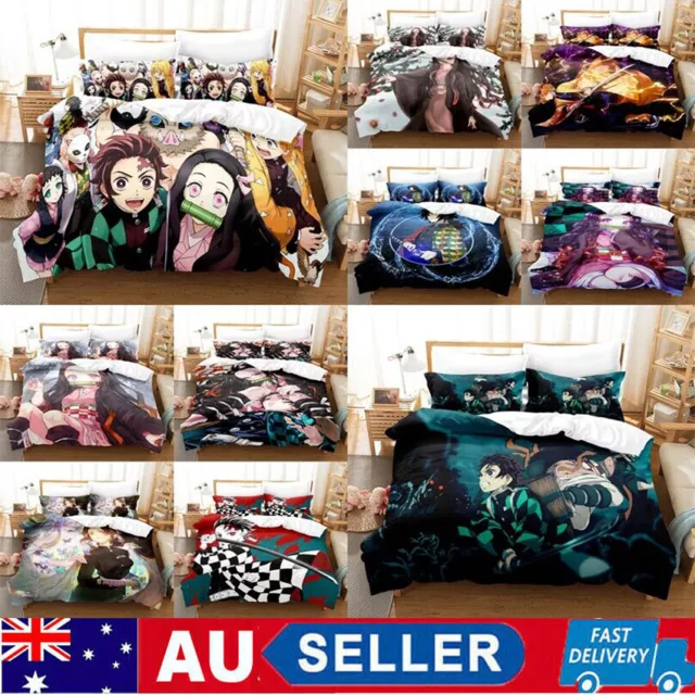 Demon Slayer Anime Bedding Set Quilt Duvet Cover Pillowcase Single Double Queen