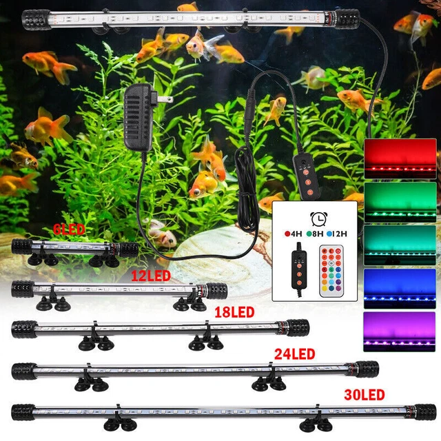 5 Sizes Aquarium LED Light Fish Tank RGB Submersible Lamp with Timer + Remote