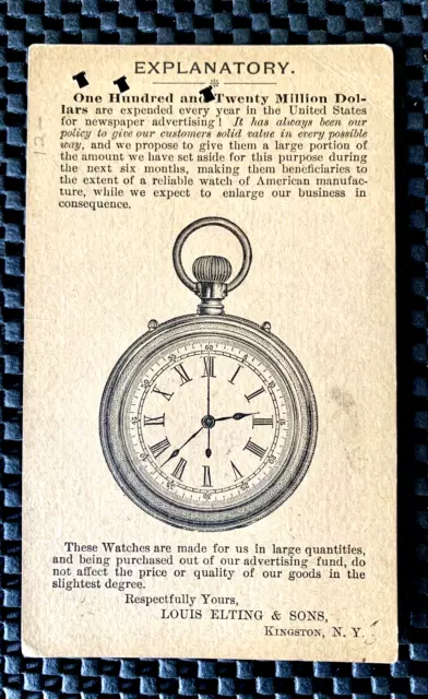 Louis Elting & Sons Kingston Ny Clothing Outfitter 1892 Purchase Reward Card