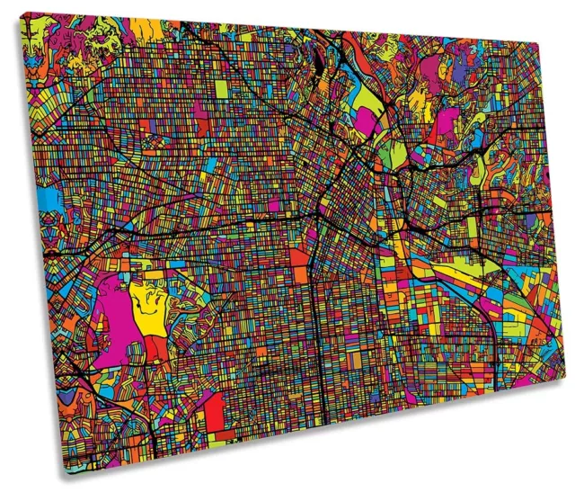 Los Angeles Modern Map Picture SINGLE CANVAS WALL ART Print Multi-Coloured