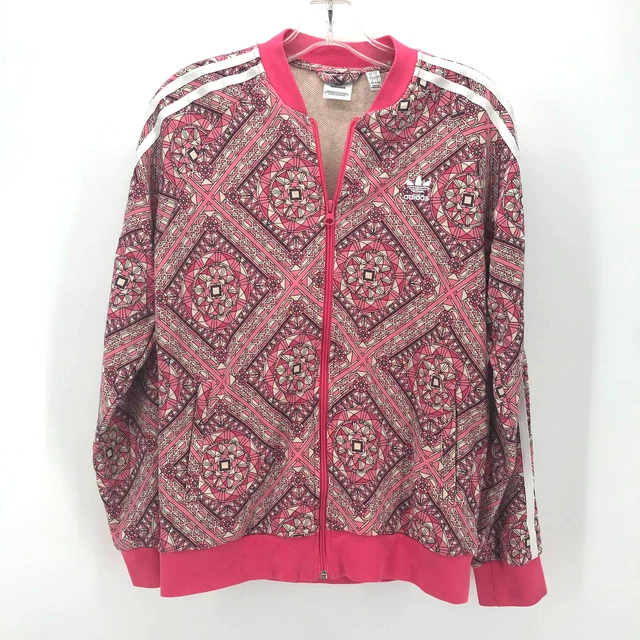 Adidas Girls Jacket Sz L Pink Print Active Zip Up Track Athleasuire Zip Up