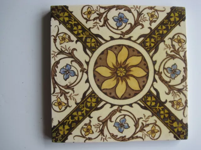 Antique Victorian Print & Tint Wall Tile - Floral #306 - T & R Boote? C1893