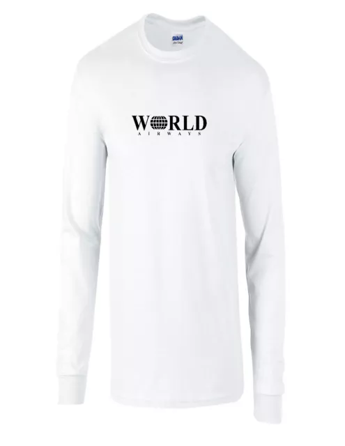 World Airways Vintage US Airline Black Logo White Long Sleeve T-Shirt