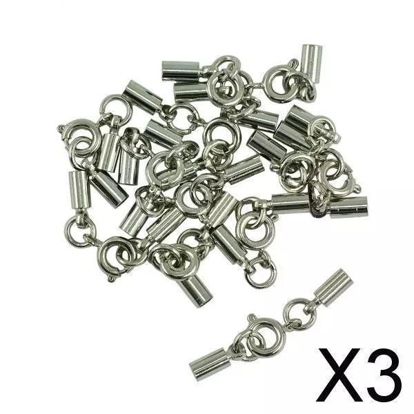 3X 12pcs Round Spring Clasp Crimp Tube Bell Ends Jewelry DIY 4mm  Silver