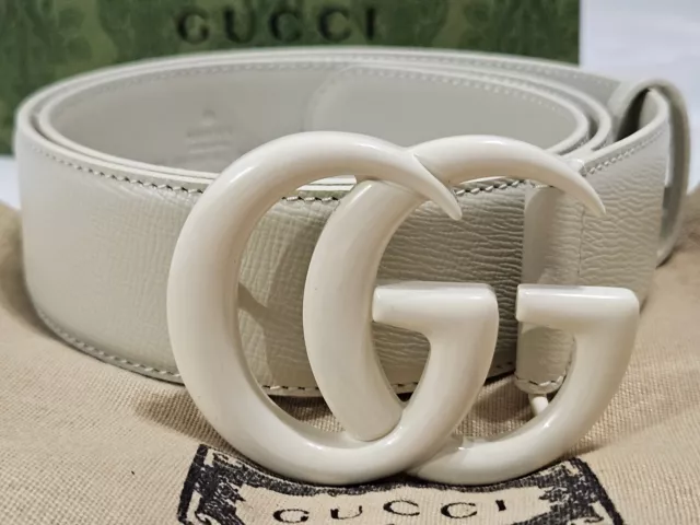 Womens Unisex Gucci White Leather Belt White GG Sz 90cm 6/8