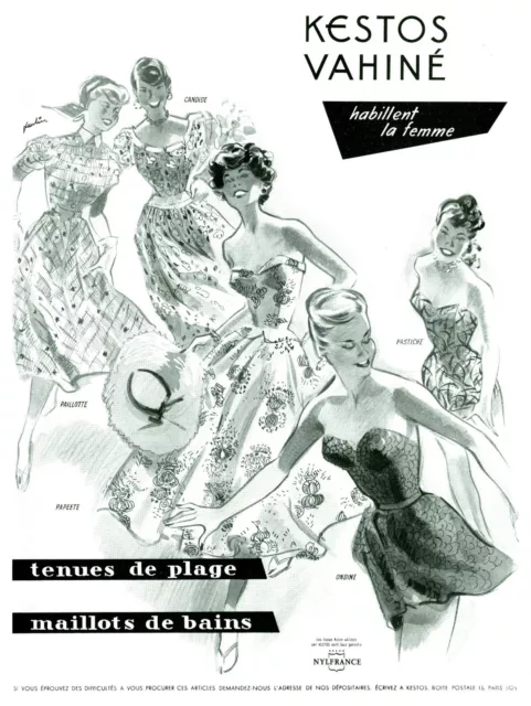 Publicité ancienne mode Kestos vahiné maillots de bains 1954 issue de magazine