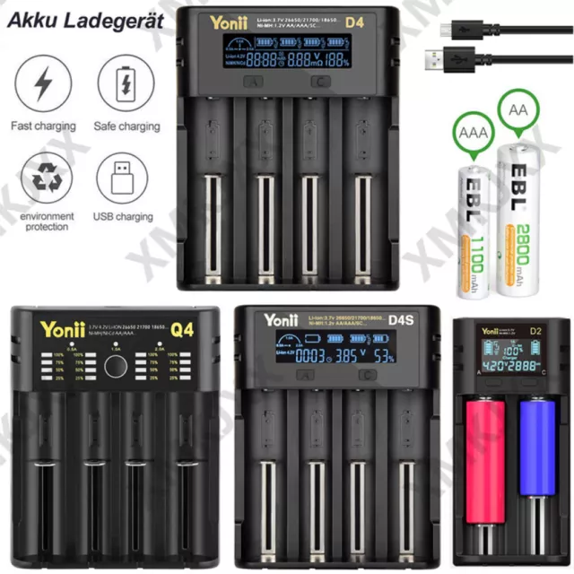 4 Slots AAA AA Akku Ladegerät USB Charger Batterieladegerät für Lithium Batterie